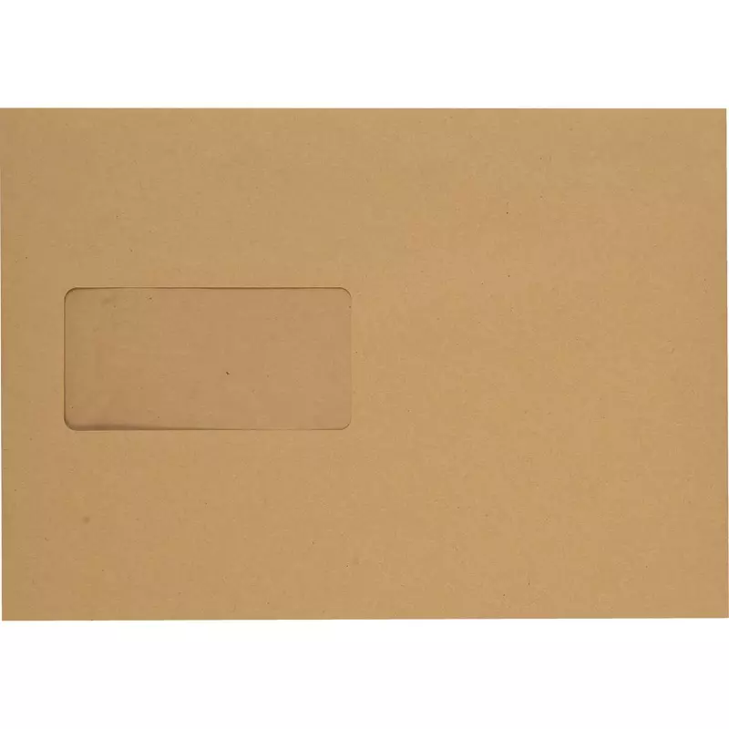 Versandtasche DIN C5, haftklebend, Fenster, braun, 90 g/m², 500 Stück