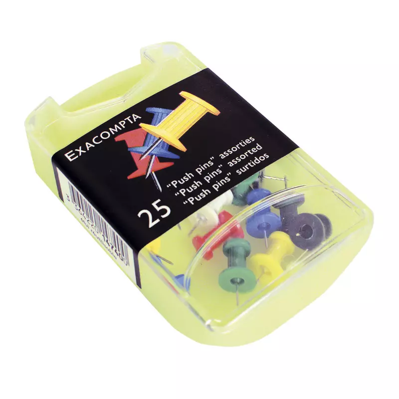 Blisterbox mit 25 Stück Pinnwandnadeln Papic, Ø10mm, Spitze 7mm - Farben sortiert