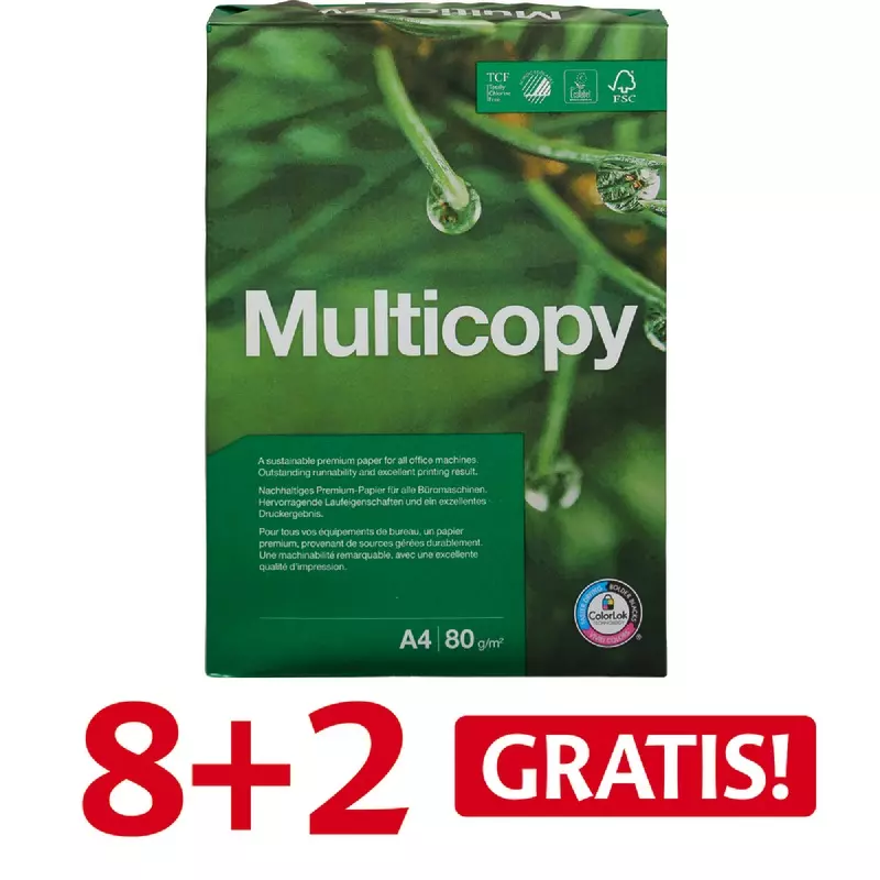 8 + 2 GRATIS! 10 Pack Kopierpapier MultiCopy ORIGINAL, DIN A4, 80 g/m², Pack: 500 Blatt
