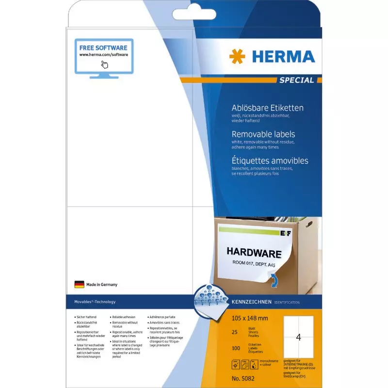 HERMA Etikett 5082, B x H: 105 x 148 mm, weiß, ablösbar