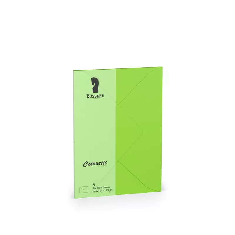 Briefumschlag Coloretti, B6, 80g/m², nassklebend, 5 Stück, hellgrün RÖSSLER 220720522