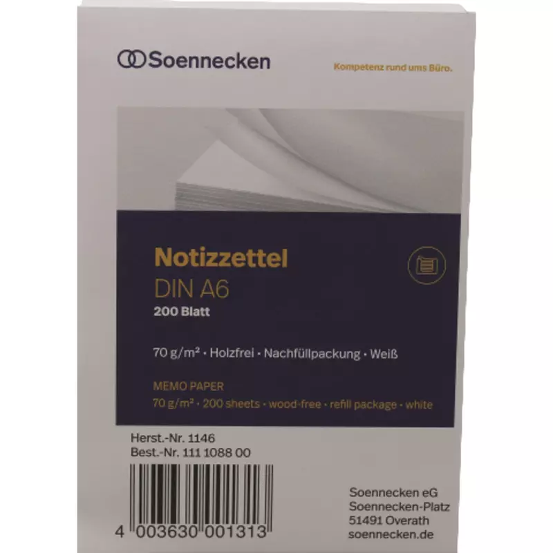 Soennecken Zettelboxeinlage DIN A6 blanko 200 Bl.