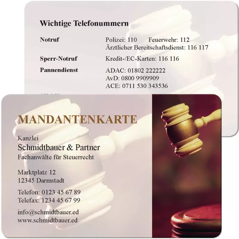 Mandantenkarte, mit individuellem Aufdruck. Design 01