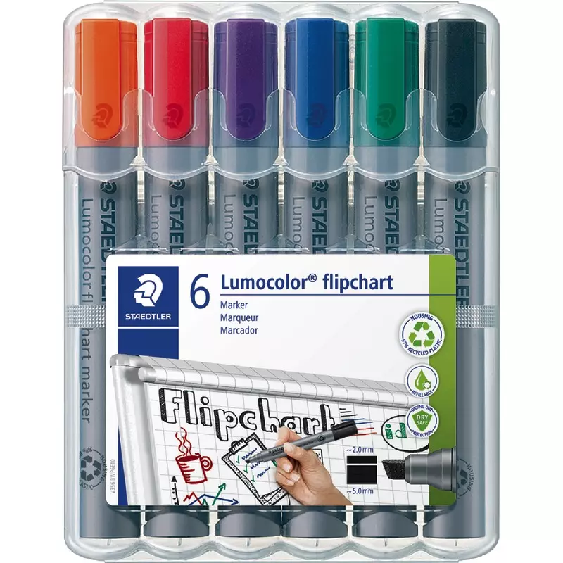 STAEDTLER Flipchart Marker Lumocolor® 356 B WP6, 6er Box, farbsortiert
