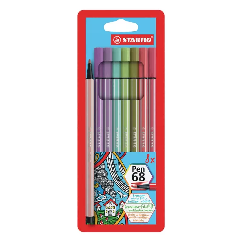 Fasermaler Pen 68 Etui, 1 mm, sortiert, Kartonetui mit 8 Farben STABILO 68/8-02