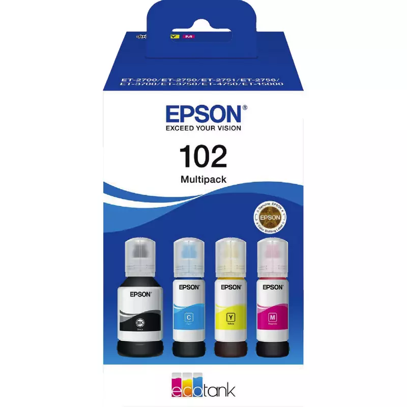 Epson Tinte 102 EcoTank C13T03R640 4er Multipack (BKMCY) bis zu 6.000 Seiten