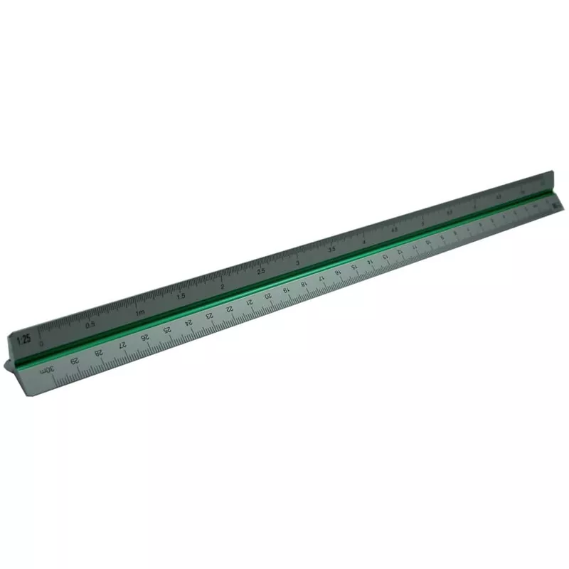 Dreikantmaßstab, Aluminium, 3 farbige Hohlkehlen, Ø 24 mm, 30 cm, Teilung ingenieur DIN RUMOLD 195/DIN/30