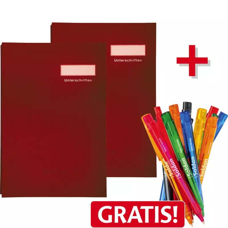 AKTION! 2 SoldanPlus Unterschriftenmappen einer Farbe + 20 Kugelschreiber GRATIS