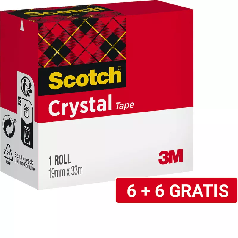 6+6 GRATIS! 12 Rollen Scotch® Crystal Klebeband C600, 19 mm x 33 m
