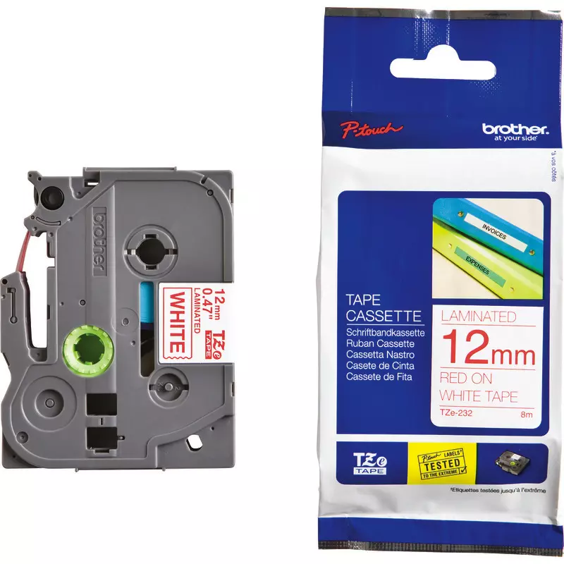 Brother TZE-232 Schriftbandkassette P-Touch, 12 mm, rot/weiß