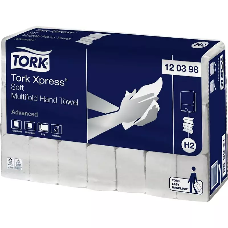 TORK Xpress® Advanced, weiches Multifold Handtuch 21 x 26 cm, 2-lagig, weiß und Prägung