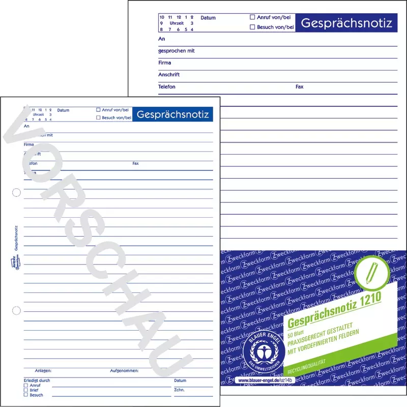 AVERY® Zweckform Gesprächsnotiz 1210, A5, Recycling-Papier, 50 Blatt