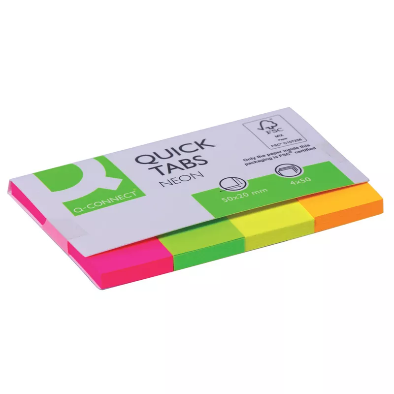 Haftmarker, 4x50 Blatt, 20x50mm, sortiert Q-CONNECT KF01226