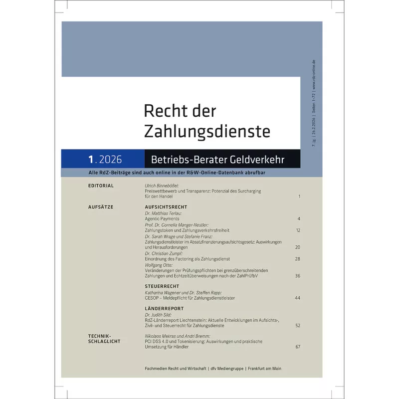 RDZ - Recht der Zahlungsdienste - Abonnement