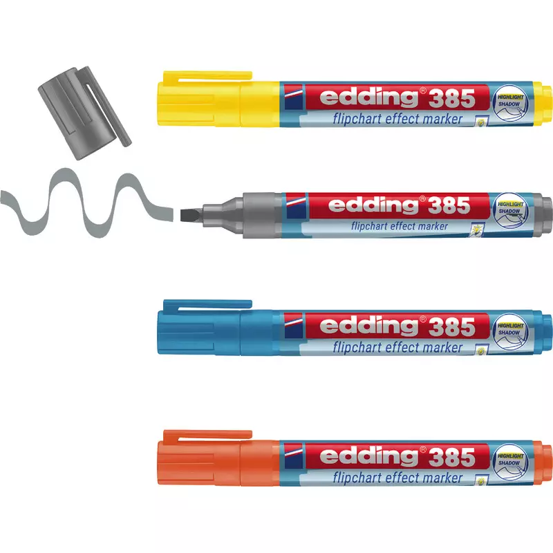 Edding Flipchartmarker 385 Effektmarker, Pinselspitze, Strichbreite 1,5-5 mm, farbsortiert: 4 Stück