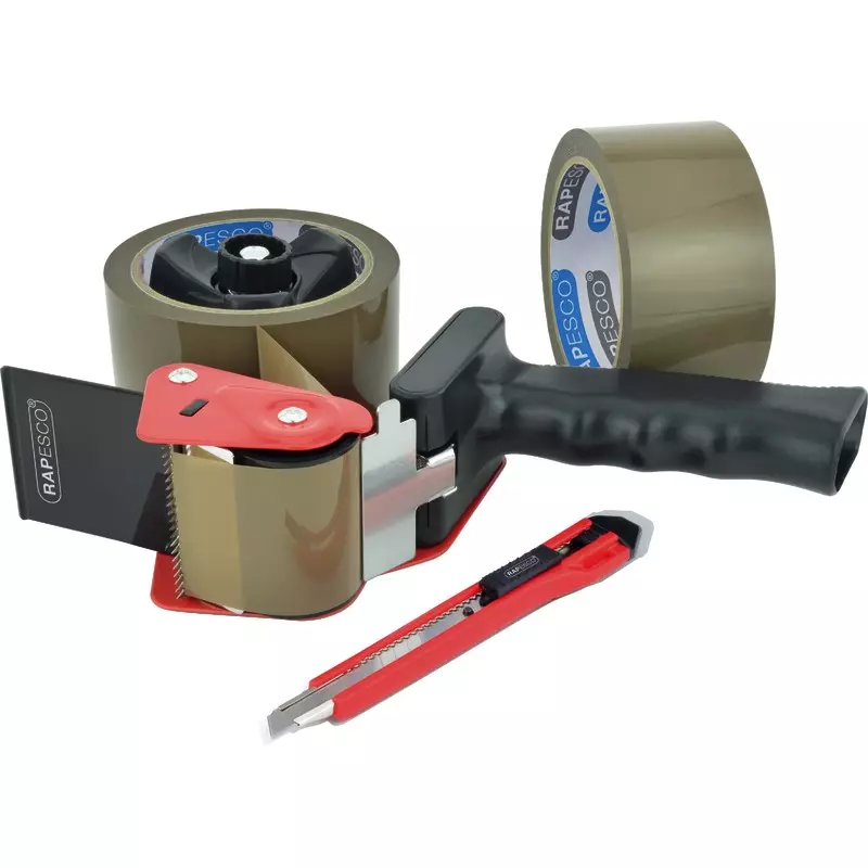 RAPESCO Packband-Abroller 960 inkl. 2 x Packband 50 mm x 50 m und Cutter