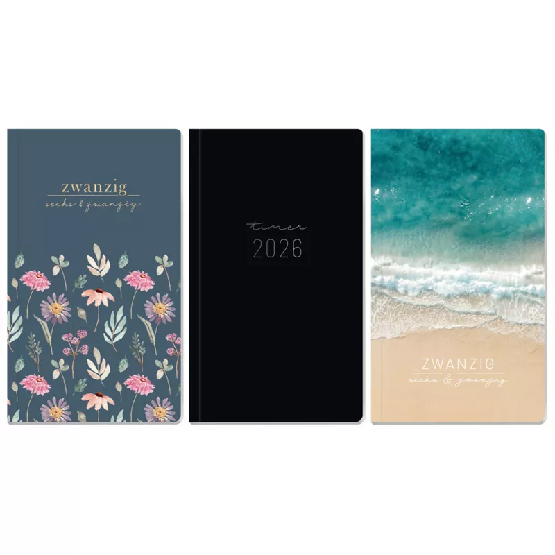 Buchkalender Pocket slim 2026, A6+, 1M/2S, schwarz HÄFFT 9945-3