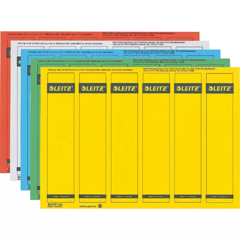 LEITZ Rückenschilder 1686 für Laserdrucker, selbstklebend, für Rückenbreite 52 mm, 39 x 192 mm