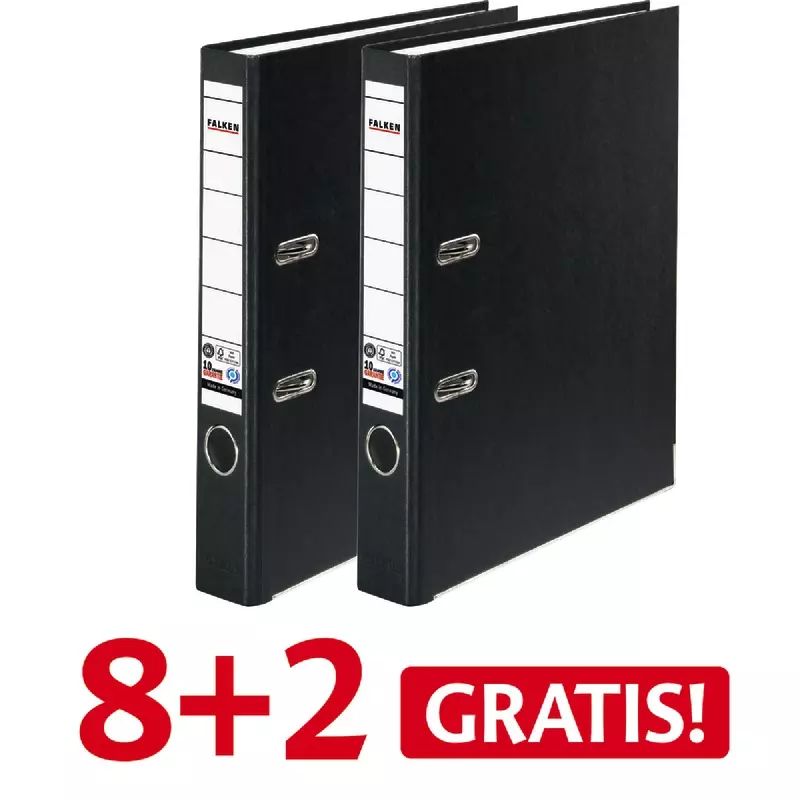 8 + 2 GRATIS! 10 FALKEN Recycolor-Farb-Ordner DIN A4, Rückenbreite 50 mm, schwarz