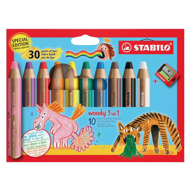Aquarellfarbstift 10Stück woody 3 in 1 sort   Einhorn + Tiger STABILO EO880/10-3