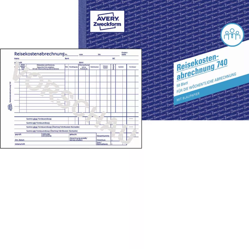 AVERY® Zweckform Reisekostenabrechnung 740, für wöchentliche Abrechnung, A5 quer, mit Blaupapier, 50 Blatt