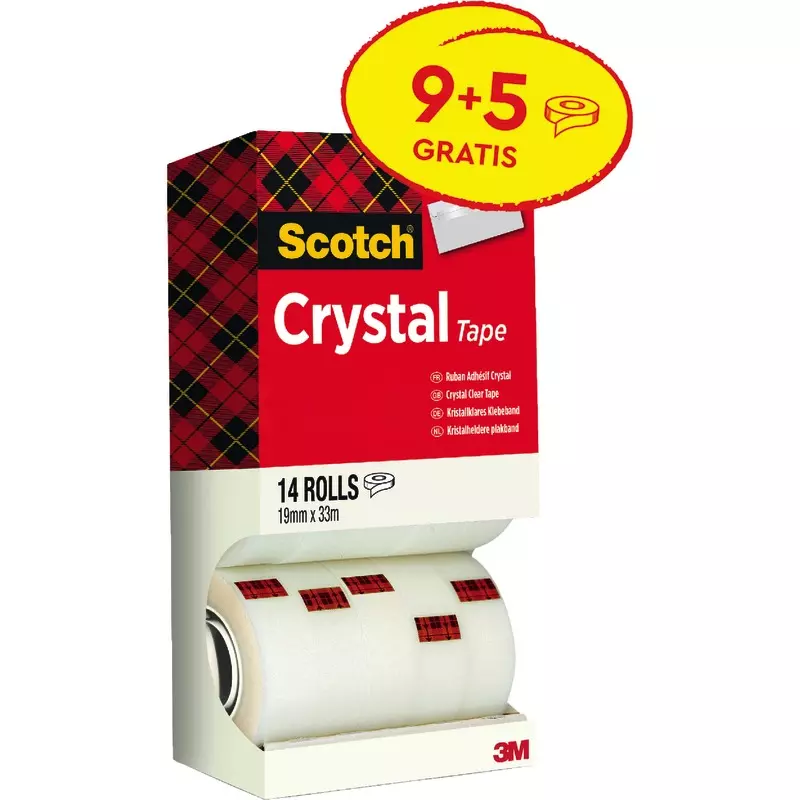 9 + 5 GRATIS! 14 Rollen Scotch® Crystal Klebeband 600, 19 mm x 33 m
