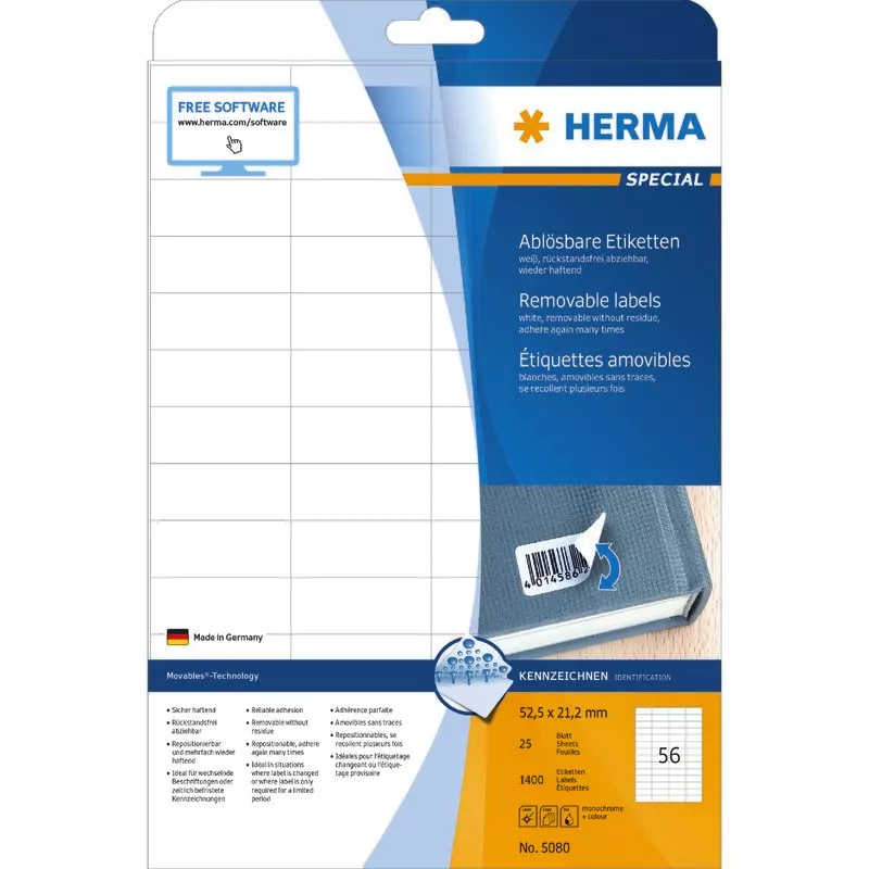 HERMA Etikett 5080, B x H: 52,5 x 21,2 mm, weiß, ablösbar