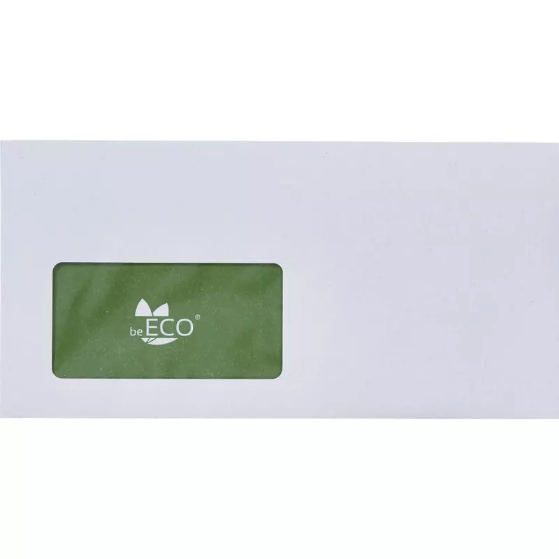 beECO Briefumschlag DIN lang, 110 x 220 mm, haftklebend, weiß, 80 g/m², mit Fenster 45 x 90 mm, grüner Innendruck, FSC-zertifiziert, CO2-neutrales Papier, Pack: 500 Stück