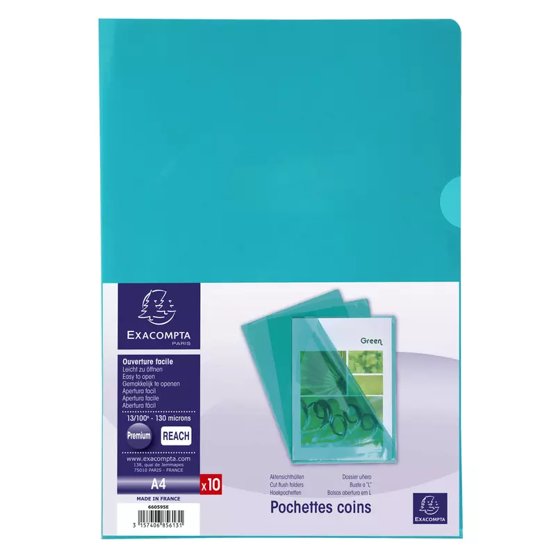 Packung mit 10 Aktensichthüllen aus glattem und festem PVC 130µ, für Format DIN A4 - Grün
