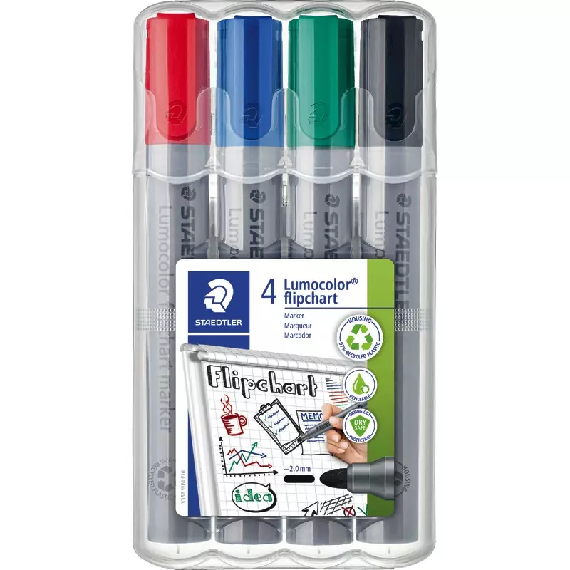 STAEDTLER Flipchart Marker Lumocolor® 356 WP4, 4er Box, farbsortiert