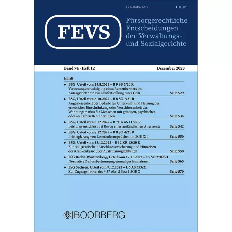FEVS - Fürsorgerechtliche Entscheidungen der Verwaltungs- und Sozialgerichte
 - Abonnement