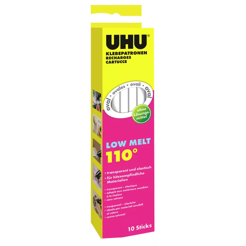 Klebepatrone LOW MELT, transparent und elastisch, 125 g, 10 Stück UHU 48620
