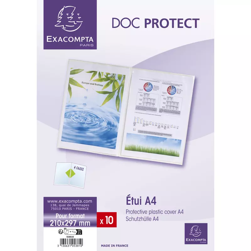 Packung mit 10 Dokumentschutzhüllen, A4 doppelt, PVC glatt 200µ - Kristall