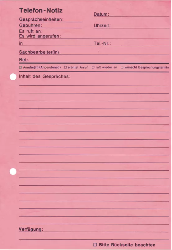 AdvoBedarf TelefonNotiz, DIN A5 hoch, rosa