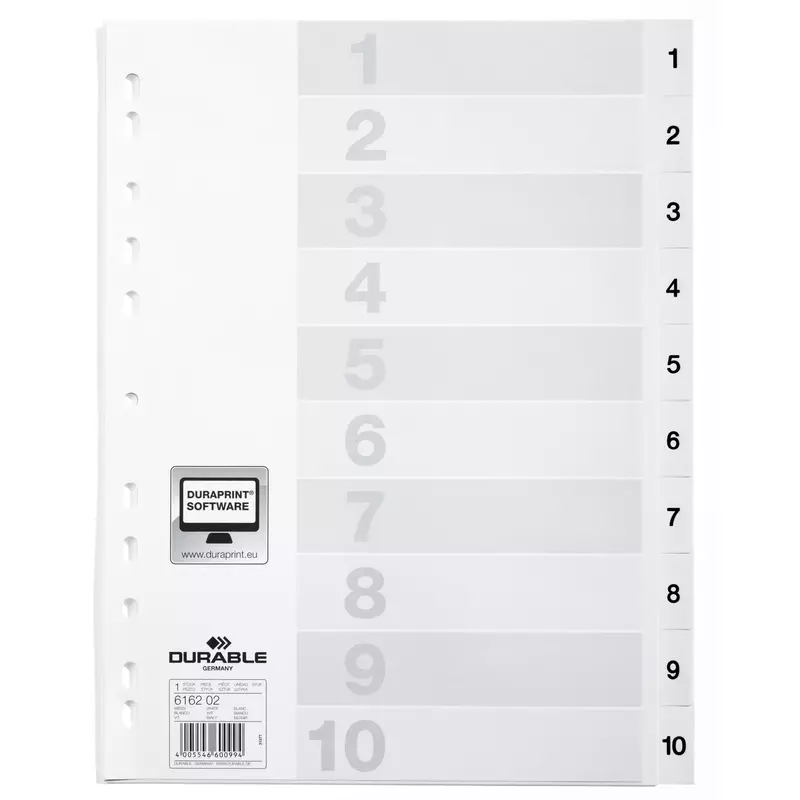 Durable Register DIN A4 1-10 geprägte Taben ws