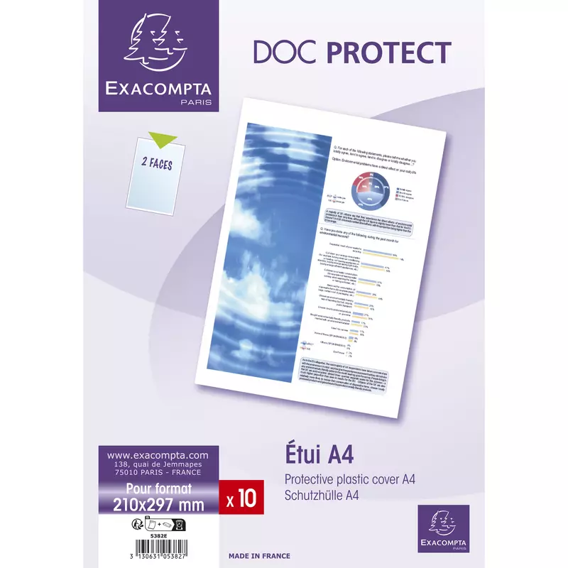 Packung mit 10 einfachen Dokumentschutzhüllen A4, PVC glatt 200µ - Kristall