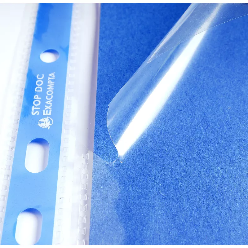 Packung mit 10 Stück Prospekthüllen gelocht Stop Doc aus glattem PP 60µ, für Format DIN A4 - Transparent