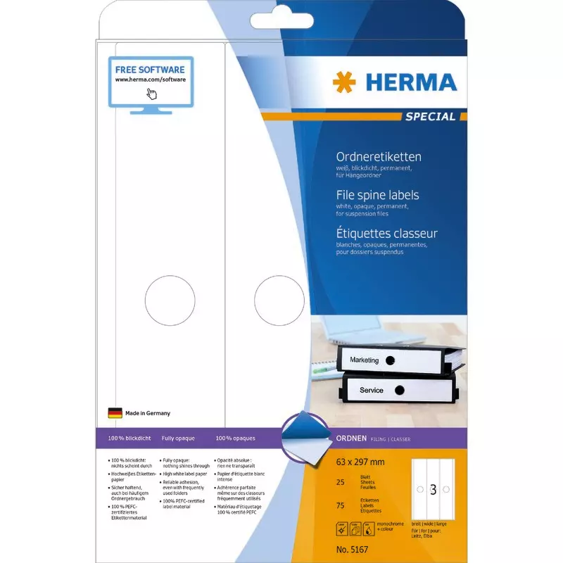 HERMA Etikett 5167, B x H: 63 x 297 mm Hängeordner