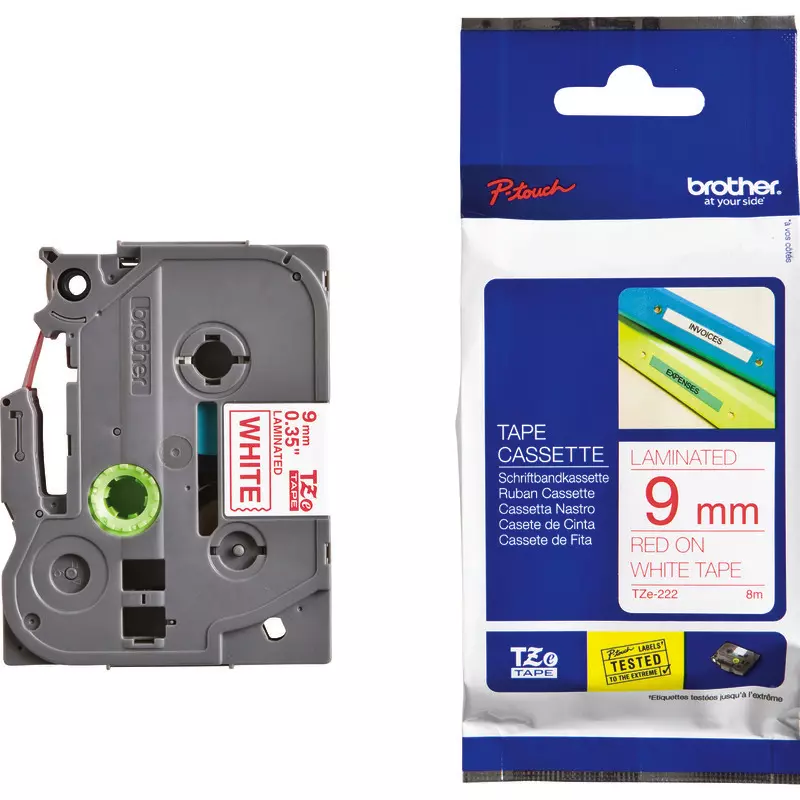 Brother TZE-222 Schriftbandkassette P-Touch, 9 mm, rot/weiß