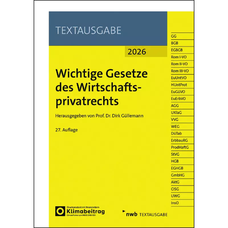 Wichtige Gesetze des Wirtschaftsprivatrechts