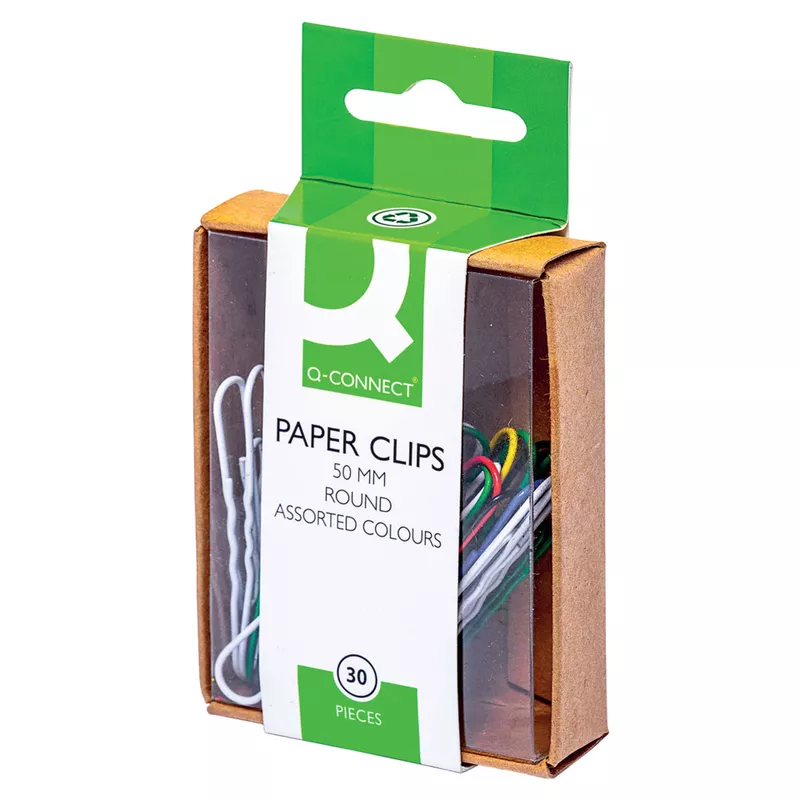 Büroklammer gewellt, 50mm, 30 Stück, bunt Q-CONNECT KF02026