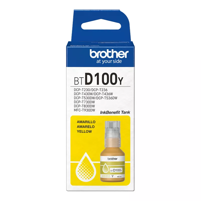 Brother BTD100Y - 48.8 ml - mit hoher Kapazitt - Gelb - original - hngende Box - Nachflltinte - fr Brother DCP-T530DW, DCP-T730DW, MFC-T930DW