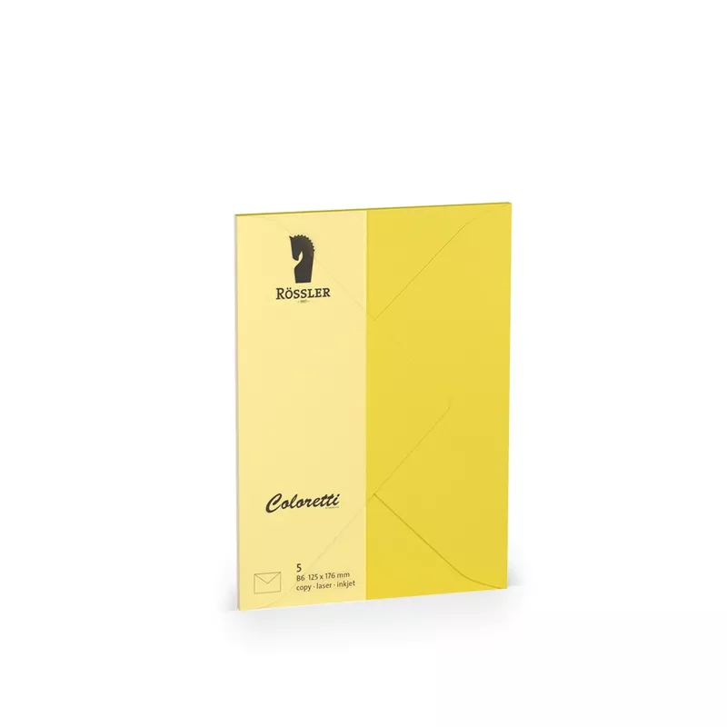 Briefumschlag Coloretti, B6, 80g/m², nassklebend, 5 Stück, goldgelb RÖSSLER 220720543