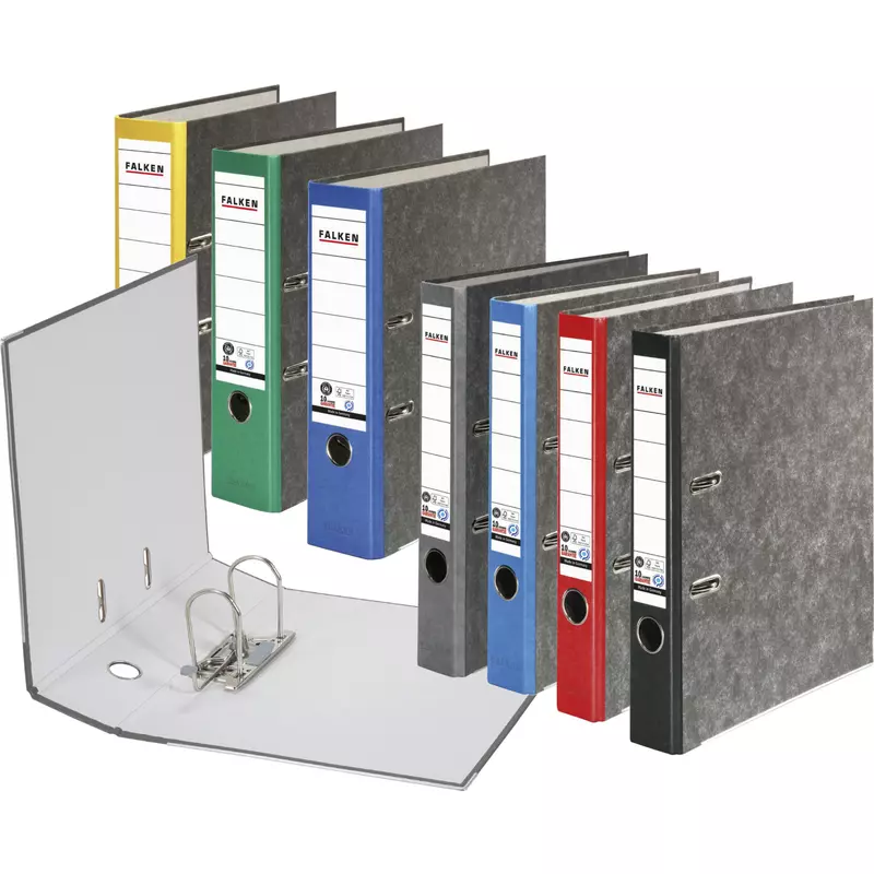 Falken - Recycling-Wolkenmarmor-Ordner A4, farbiger Rücken 50mm - Grau - Rücken blau