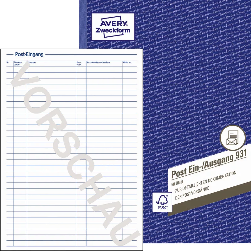 AVERY® Zweckform Post Ein-/Ausgangsbuch 931