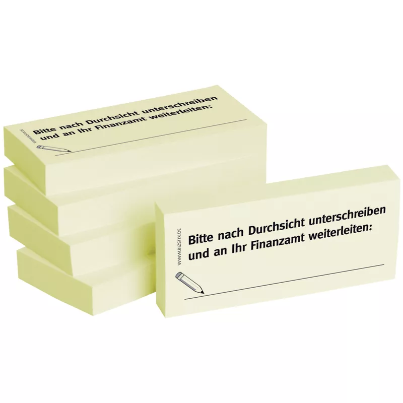 Haftnotiz nach Unterschrift an Finanzamt, 75x35mm, 5x100 Blatt BIZSTIX 1301010110