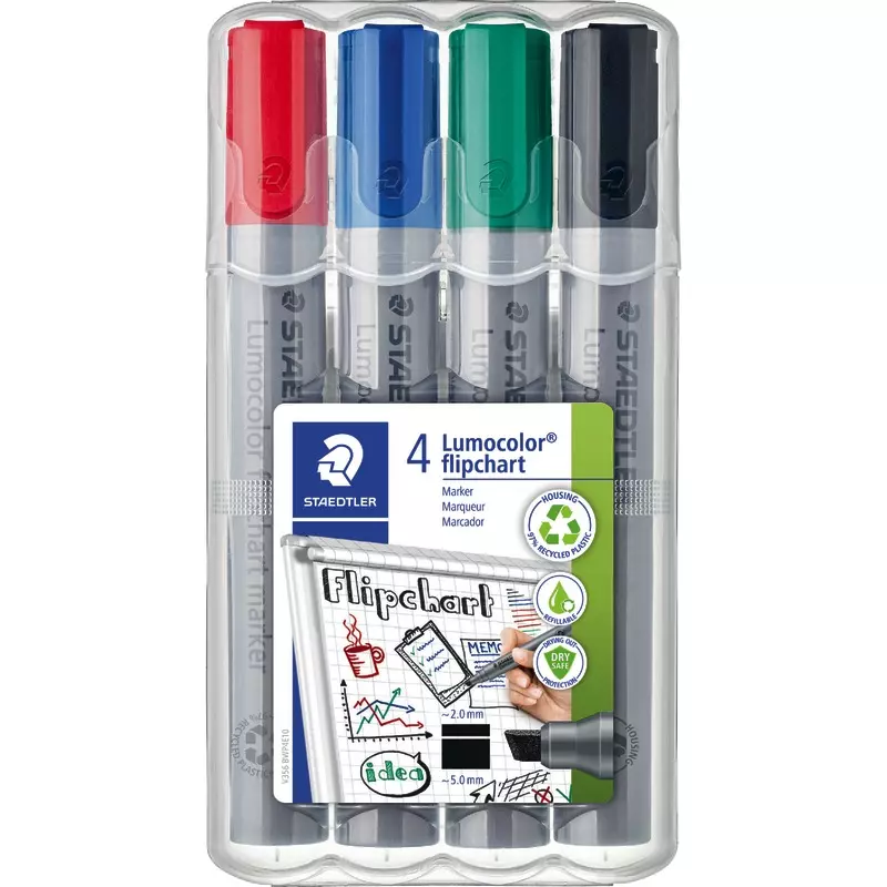 STAEDTLER Flipchart Marker Lumocolor® 356 B WP4, 4er Box, farbsortiert