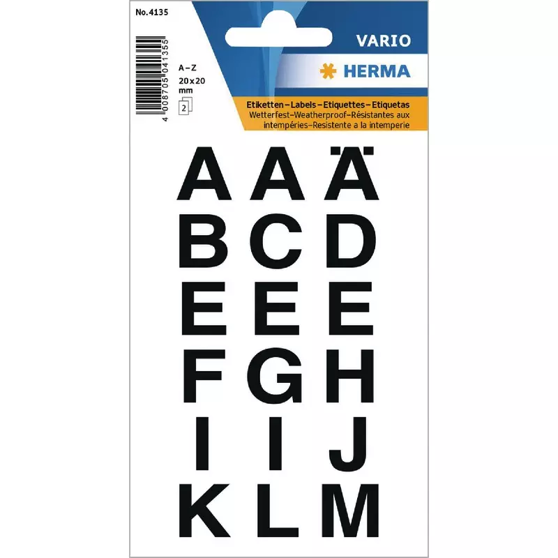 HERMA Buchstaben 4135, B x H: 20 x 20, mm, A-Z, wetterfest