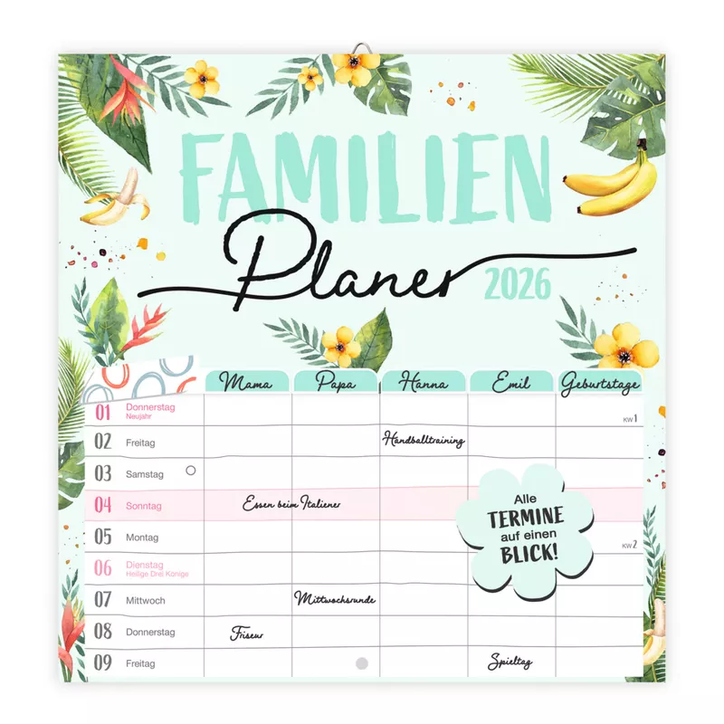 Bildkalender Familienplaner 2026, 5 Spalten, 30 x 30 cm, 1M/1S TRÖTSCH 2026337N