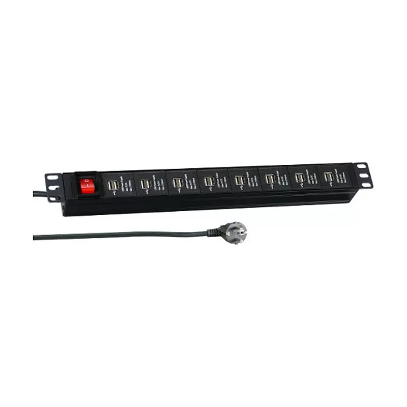 19 1HE Steckdosenleiste 16 x USB mit Schalter, schwarz